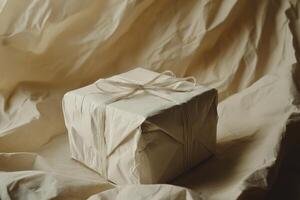 A Gift Wrapped in Paper with a Paper Bow photo