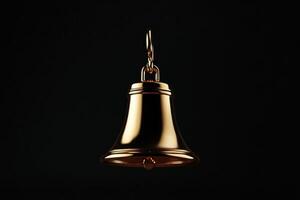 Golden Bell Hanging Against Black Background photo