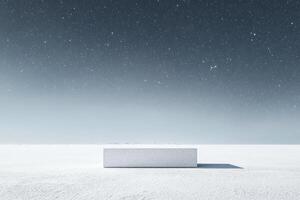 Concrete Platform in a Snowy Landscape Under a Starry Sky photo