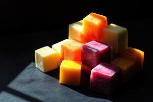 Colorful Cubes of Wax on Black Background photo