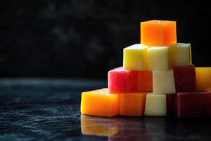 Colorful Gelatin Cubes Arranged in a Pyramid Shape photo