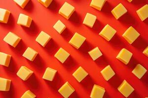 Yellow Square Objects on a Red Background photo