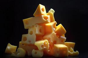 A Stack of Swiss Cheese Cubes and Pieces photo