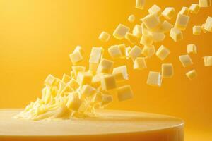 Butter Cubes Falling onto a Block of Butter photo
