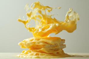 Melted cheese splashing over a toasted bread sandwich photo