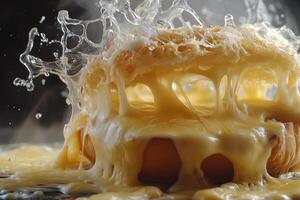 Melted Cheese Splashes and Drips on Bread photo