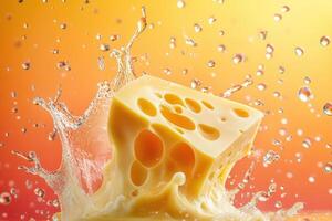 Swiss Cheese Splashing in Water Droplets photo
