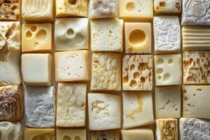 A Variety of Cheeses in a Grid Pattern photo