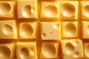 Close-up of Swiss Cheese Cubes with Large Holes photo