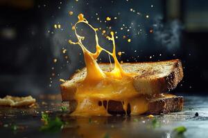 Melted Cheese Sandwich with Splashing Cheese photo
