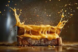 Melted Cheese Sandwich with Splashes and Crumbs photo