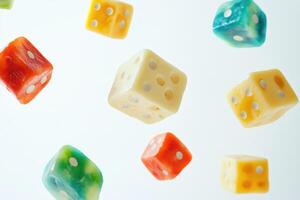 Colorful Dice Floating Against a White Background photo