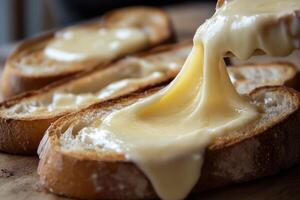 Melted Cheese Drizzling Over Toasted Bread photo