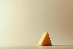 Triangular Wedge of Yellow Cheese on a Beige Surface photo