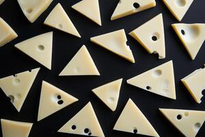 Triangular Slices of Swiss Cheese on a Black Surface photo
