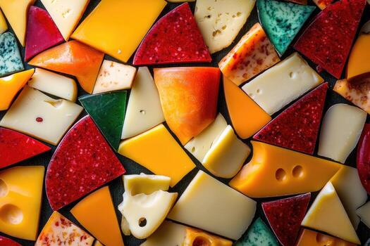 An Abstract Composition of Assorted Cheese Pieces photo