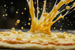 Melted Cheese Splashing on Pizza Crust photo