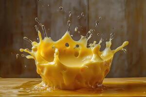 Yellow Liquid Splashing and Forming a Crown Shape photo