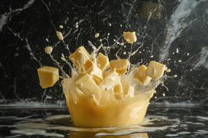 Buttery Cubes Splashing in Milk photo