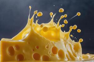 A splash of yellow cheese with large holes photo