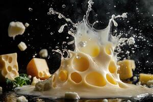 A Cheese Explosion in Mid-Air with Steam and Splashing Milk photo