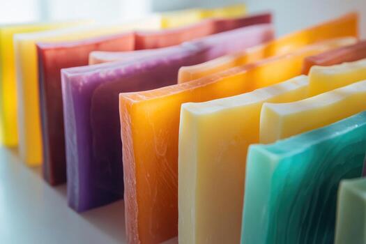 Colorful Rectangular Soap Bars in a Row photo