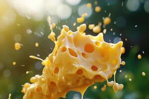 Yellow Liquid Splash with Holes and Dripping photo