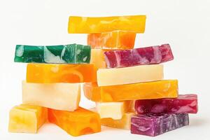 A Stack of Multicolored Handmade Soap Bars photo
