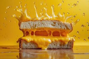 Melted Cheese Sandwich with Splashing Droplets photo