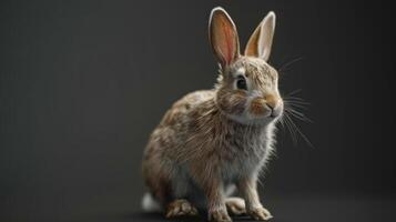 An electrically charged rabbit in mid-twitch, emitting a spark between its ears. photo
