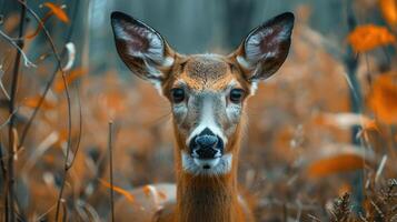 a high-quality image of a deer in a fall forest. photo