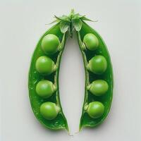 A picture of a pea pod with peas inside, photo