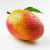a ripe and juicy peach, covered in drops of moisture on its surface. photo