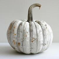 A marble pumpkin on a table. photo