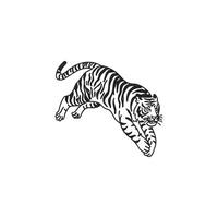 A black and white drawing of a tiger running vector