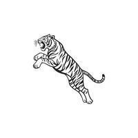A black and white drawing of a tiger jumping vector