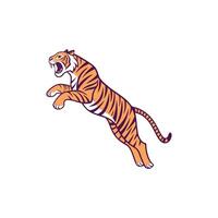 A tiger jumping in the air with its mouth open vector