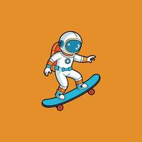 An astronaut riding a skateboard on an orange background vector