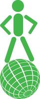 Green figure standing on top of the world. vector