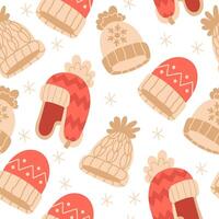 Seamless Christmas winter hats pattern vector