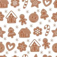 Seamless Christmas gingerbread cookie and snowflake pattern vector
