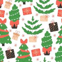 Seamless pattern of Christmas trees and gift boxes vector