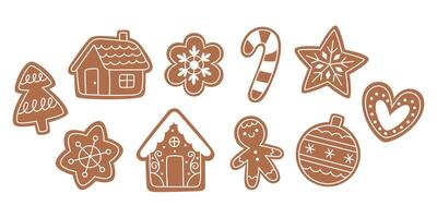 Set of Christmas gingerbread cookies in various shapes vector
