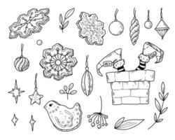 set of gingerbread cookies for Christmas in doodle hand drawn style vector