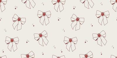 Cute Red Strawberry in Coquette Ribbon Seamless Pattern Retro Style vector