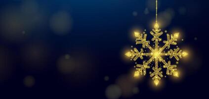 Hanging wireframe gold snowflake in low poly style. Christmas and New Year concept vector