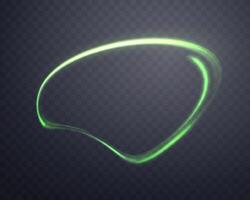 Curved green glowing ring. Neon realistic energy flare circle. Abstract light effect vector