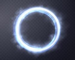 Blue glowing magic ring. Neon realistic energy flare halo ring. Abstract light effect vector