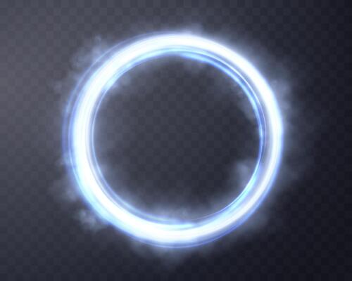 Blue glowing magic ring. Neon realistic energy flare halo ring. Abstract light effect