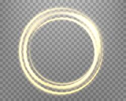 Gold magic glowing ring with glowing particles. Neon realistic energy flare halo ring. Abstract light effect vector